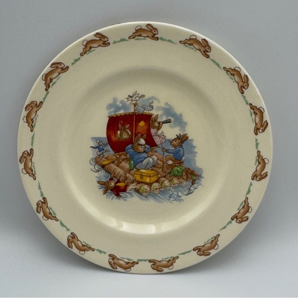 Royal Doulton Bunnykins Child’s Plate On A Raft Bunny Boat Ceramic